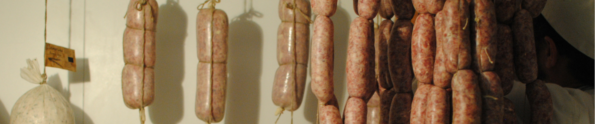 Hanging salumi at Spannocchia