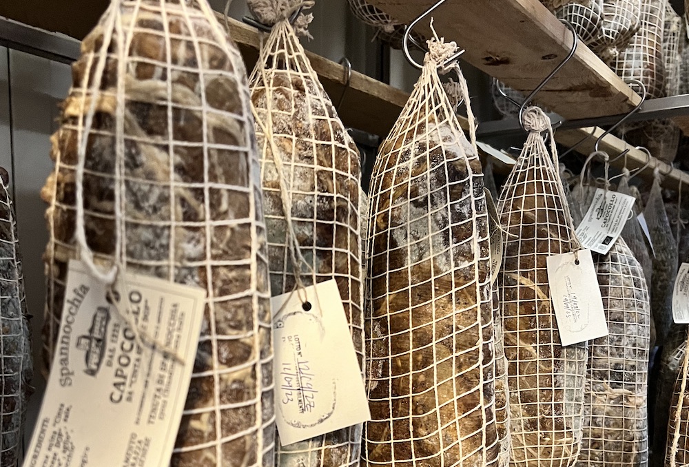 Close-up of Capocollo hanging